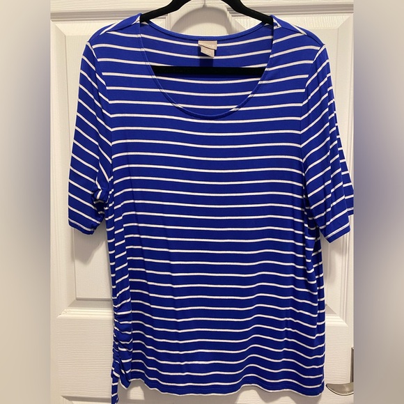 Chico's Blue and White Striped Short Sleeve Tee - Picture 1 of 7